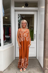 Burnt Orange Mabel Flower Detail Jumpsuit