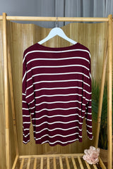 Burgundy Wide Gap Striped Top