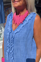 Cornflour Blue Ava Cotton Sleeveless Frill Top