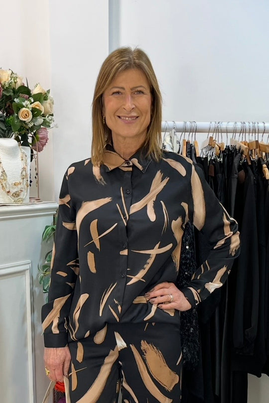 Black and Beige Abstract Blouse
