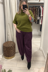 Olive Green Anna Short Sleeve High Neck Jumper