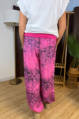 Fuchsia Pink Faded Floral Printed Hareem Trousers