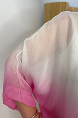 Fuschia Pink Silk Button Through Blouse Dip Dye