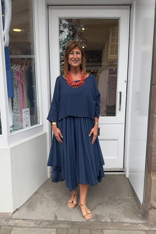Navy Double Layer Two Piece Strappy Dress