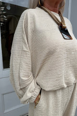 Oatmeal Bessy Crinkle Trouser Set