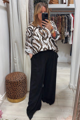 White Helen Single Button Tiger Print Top
