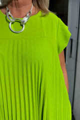Bright Lime Green Pleated Maxi Dress