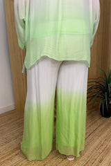 Apple Green Silk Dip Dye Pull On Trousers