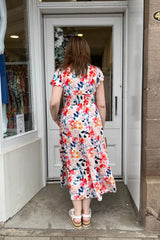 Red Ditsy Floral V-neck Printed Maxi Dress