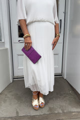 White Plain Vneck Maxi Plisse Dress