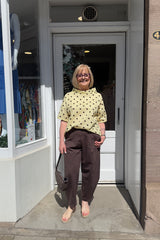 Butter Yellow and Brown Polkadot Cowl Neck Top