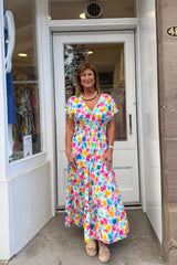 Blossom Breeze V-neck Abstract Printed Maxi Dress