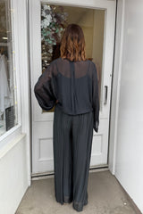 Charcoal Grey Silk Pull On Trousers