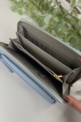 Light Blue Zip Wallet Crossbody Bag