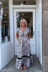 Boho Mosaic Print Lace Maxi Dress