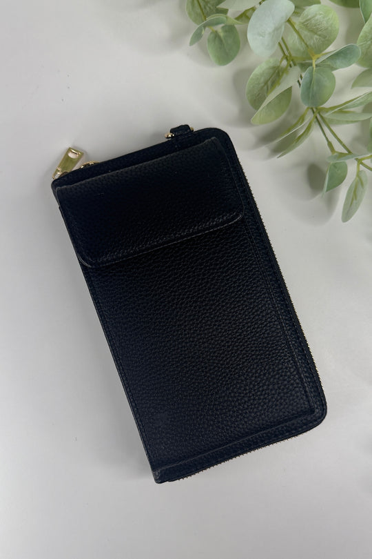 Black Zip Wallet Crossbody Bag