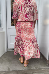 Cerise Pink Leopard Print Round Neck Printed Maxi Plisse Dress