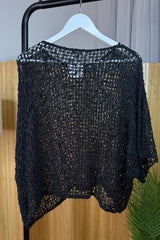 Black Popcorn Poncho Top