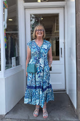 Eden Blue Aztec Print Lace Maxi Dress