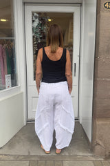 White Raw Hem Linen Trousers