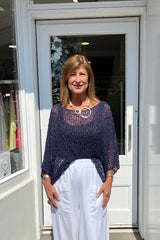 Navy Popcorn Poncho Top