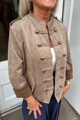 Carrie Mocha Military Suedette Jacket
