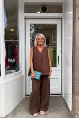 Cocoa Brown Jay Vneck Sleeveless Top And Trouser Set