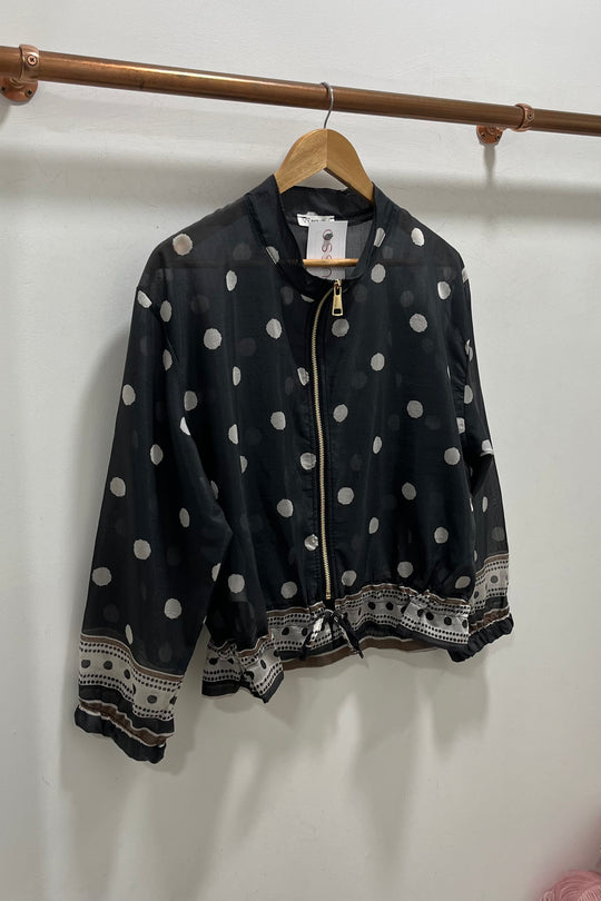 Black Polkadot Lightweight Bomber Jacket