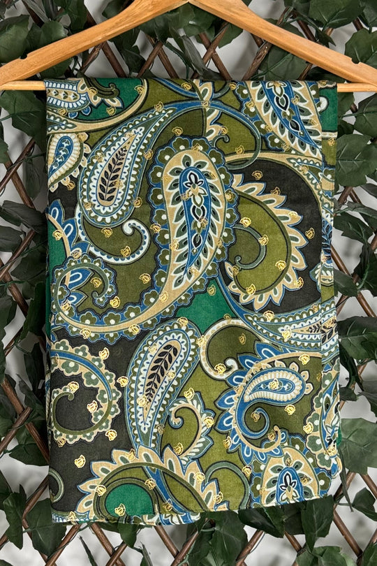 Green Gold Detail Paisley Scarf