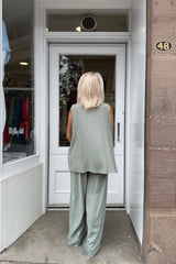 Sage Green Jay Vneck Sleeveless Top And Trouser Set