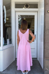 Light Pink Double Vneck Sleeveless Cotton Dress