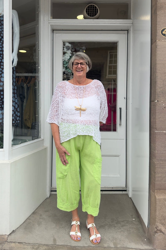 Lime Green Front Pocket Cropped Trousers