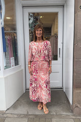 Cerise Pink Leopard Print Round Neck Printed Maxi Plisse Dress