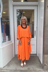 Orange Double Layer Two Piece Strappy Dress