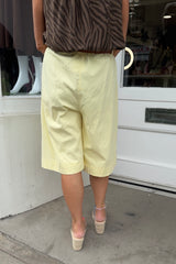 Pale Yellow Linen Look Bermuda Shorts