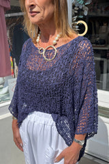 Navy Popcorn Poncho Top
