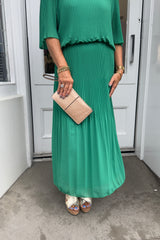 Emerald Green Plain Vneck Maxi Plisse Dress