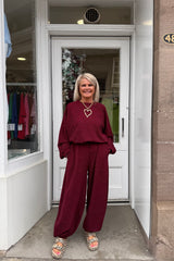Claret Bessy Crinkle Trouser Set