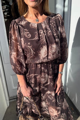 Petra Chocolate Brown and Beige Floral Printed Dress