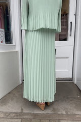 Mint Plain Pastel Vneck Cape Maxi Plisse Dress