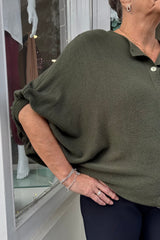 Khaki Green Neave Oversized Ruched Button Cardigan
