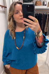 Teal Frill Sleeve Fearne Jumper