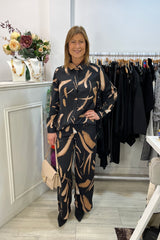 Black and Beige Abstract Blouse