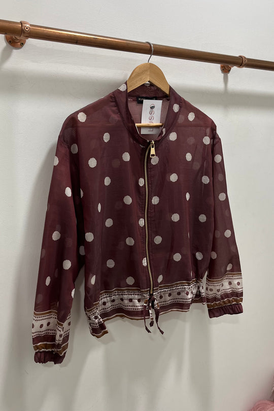 Burgundy Polkadot Lightweight Bomber Jacket