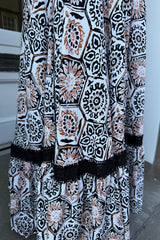 Boho Mosaic Print Lace Maxi Dress