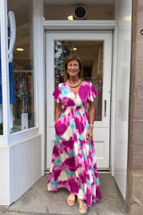 Summer Sorbet V-neck Abstract Printed Maxi Dress