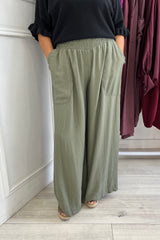 Khaki Green Nicole Wide Leg Trousers