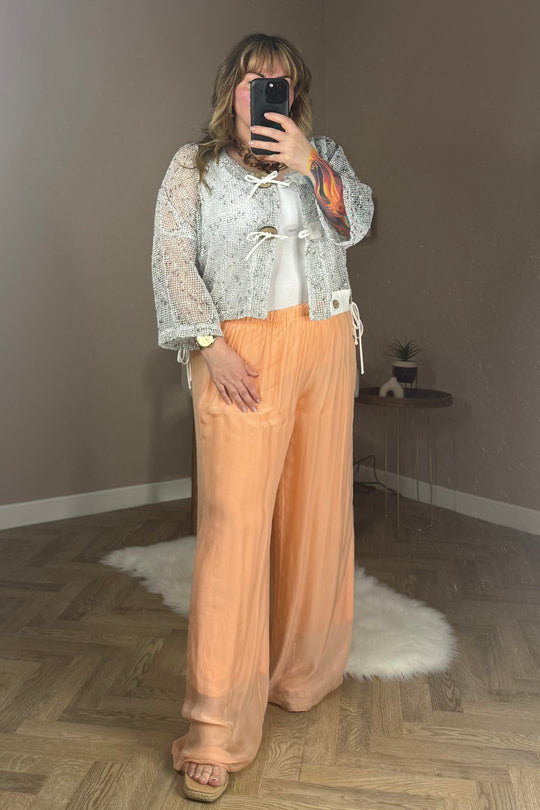 Peach Silk Pull On Trousers