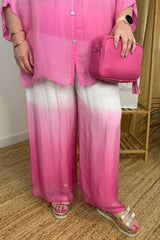 Fuschia Pink Silk Dip Dye Pull On Trousers