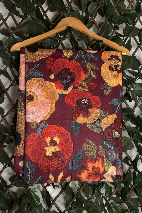 Wine Red Autumn Gold Fleck Floral Scarf